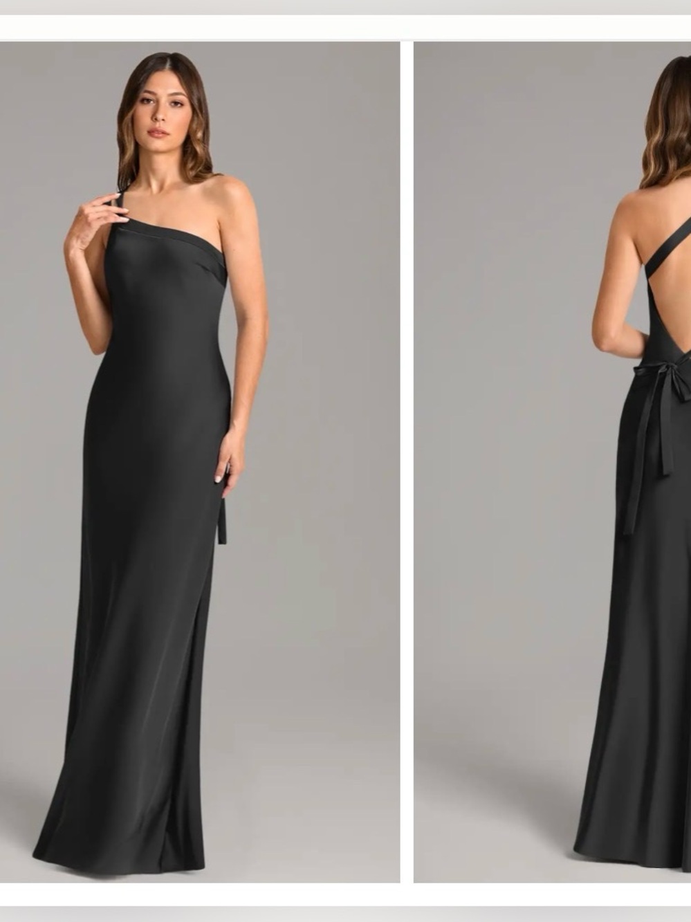Azazie Monroe Black Satun One-Shoulder Backless Evening Gown